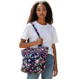 Vera Bradley Quilted Floral Shoulder Bag Navy Multicolor Cotton Tote